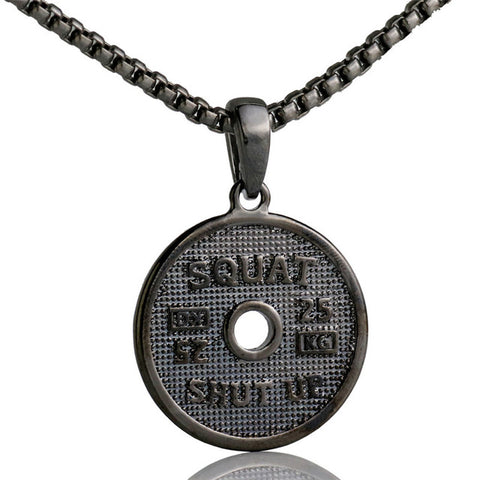 Weight Plate Pendant Necklace, Stainless Steel